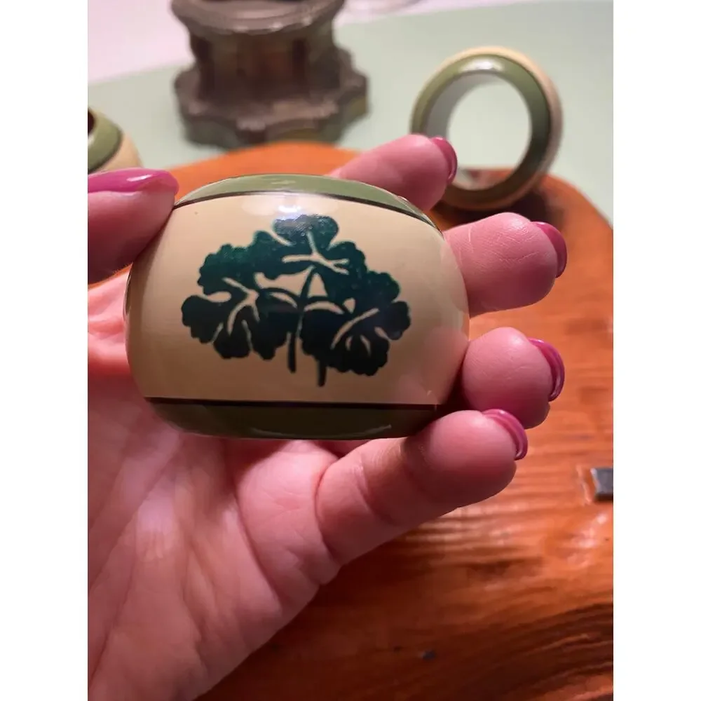 Vintage green yellow handpainted wooden napkin holders Set of 4